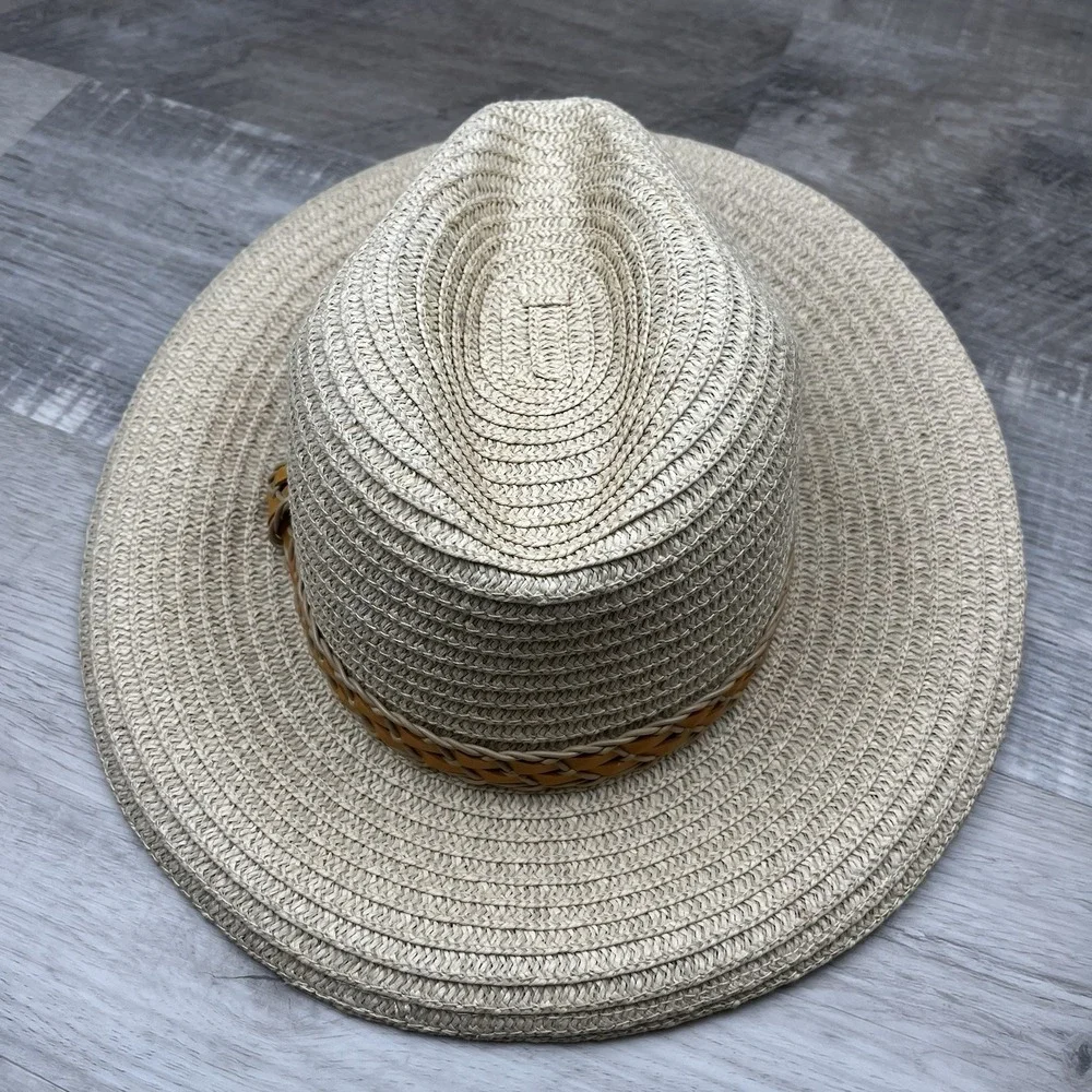 Columbia Straw Beach Sun Floppy Hat Unisex‎ Size S/M Braided Leather
